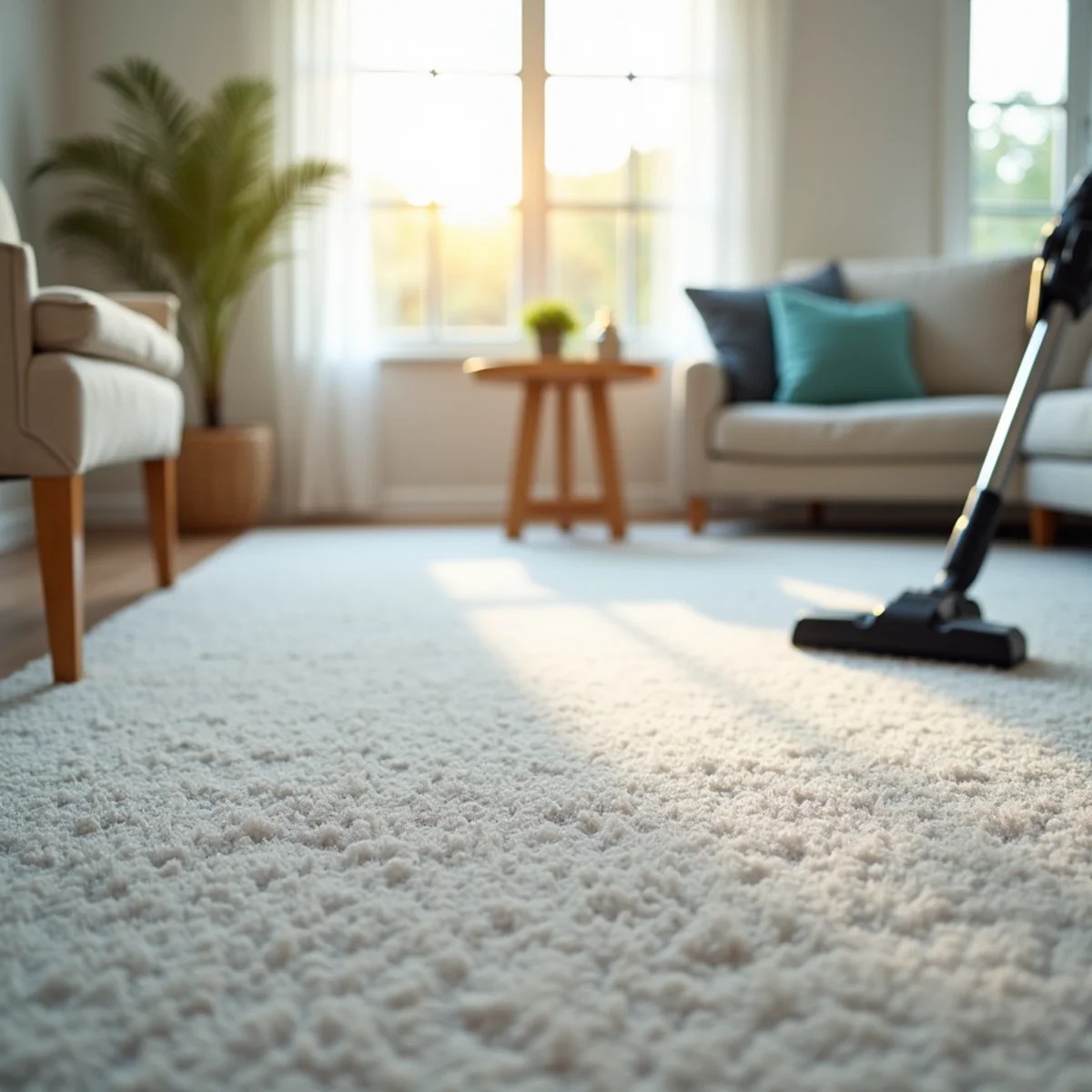 Freshly cleaned carpet in a bright Stockton-area living room after a professional Supreme Carpet Cleaning visit